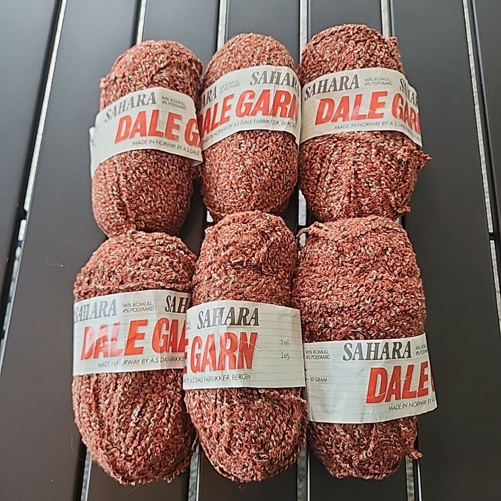 Sahara DALE GARN Yarn x 6 Skeins Norwegian Orange Red Cotton 93m 50gm Norway NEW